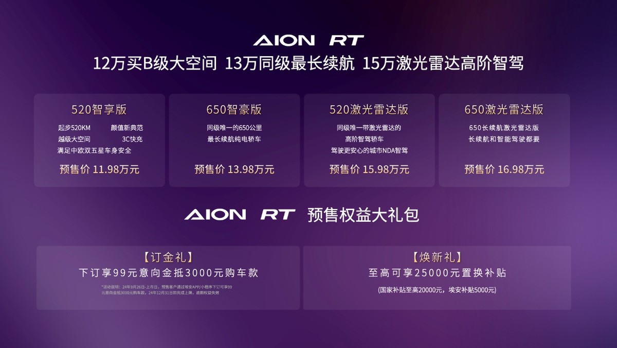 预售价11.98-16.98万元！全球新典范 AION RT开启预售